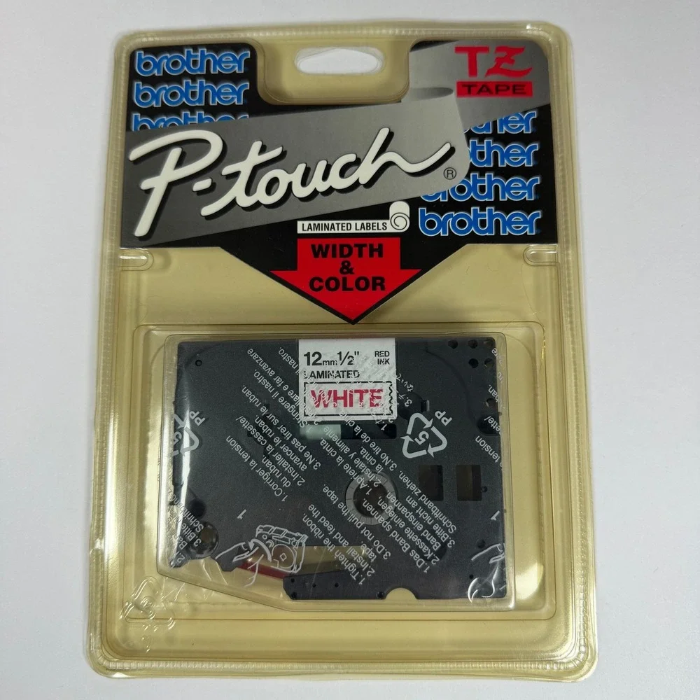 Brother P-Touch TZ232 Label Tape‎ 12mm 1/2 in. Red on White Laminated Japan